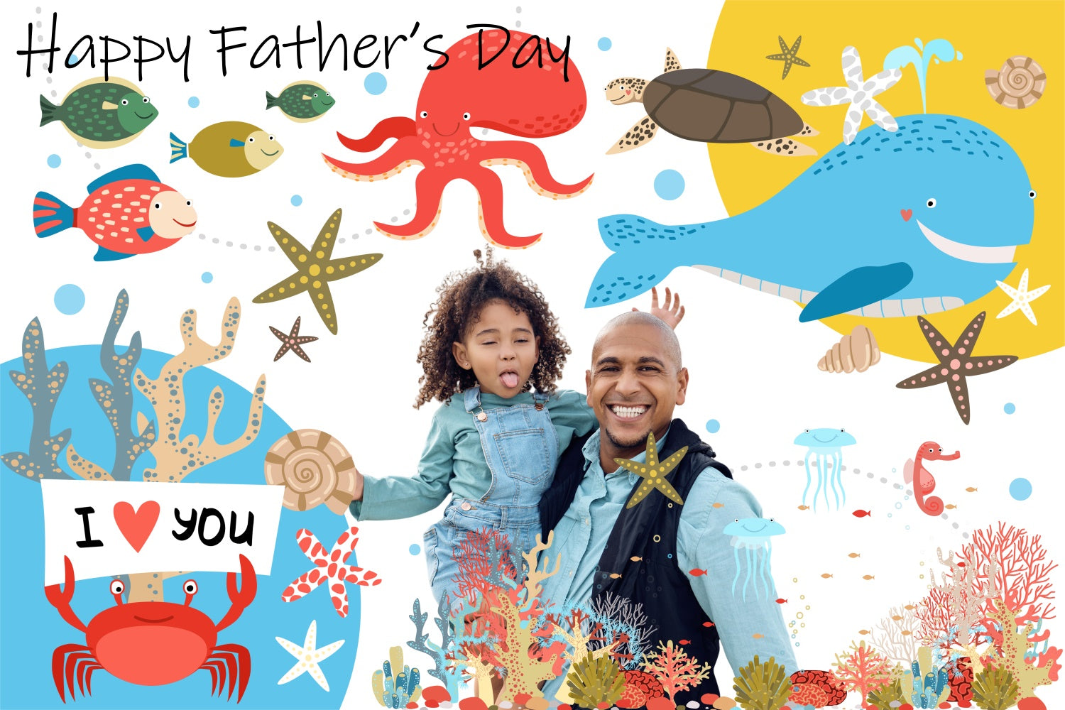 Fathers Day Backdrop Marine Life Watercolor Custom Backdrop BRP5-29