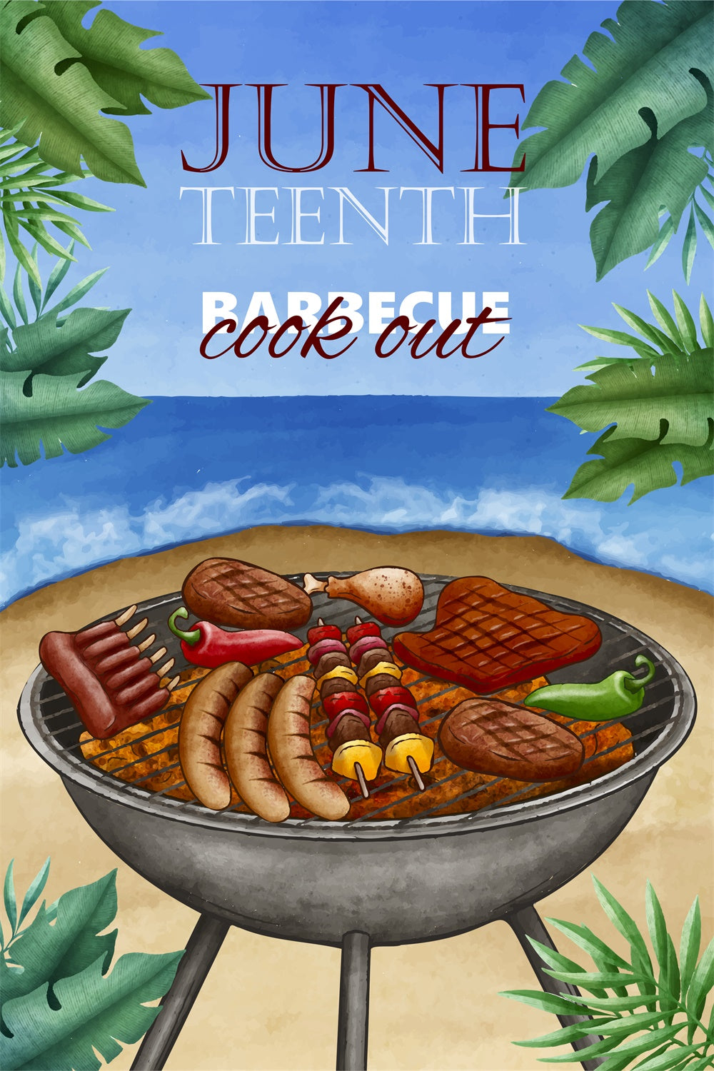 Juneteenth Backdrop Ideas Seaside Barbecue Party Backdrop BRP5-3