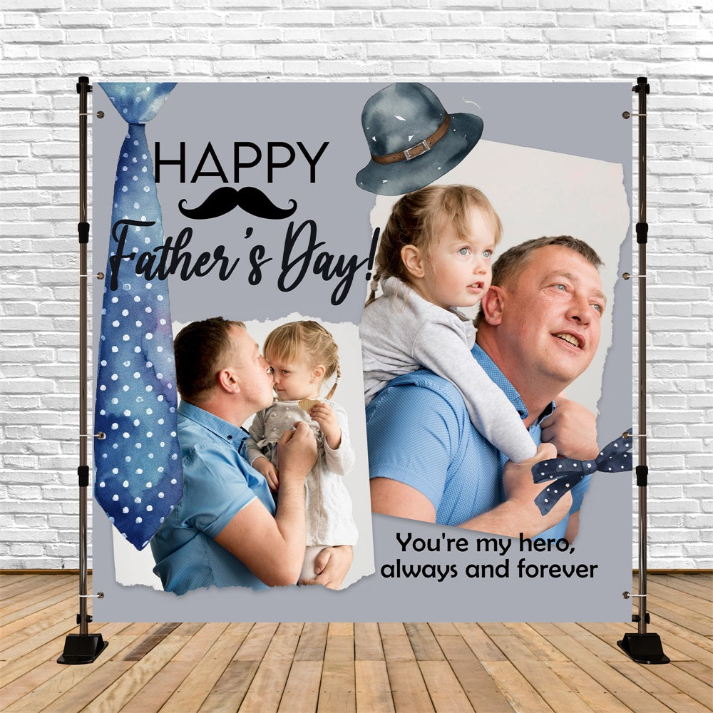 Fathers Day Backdrop Ideas Watercolor Hat Tie Custom Backdrop BRP5-49