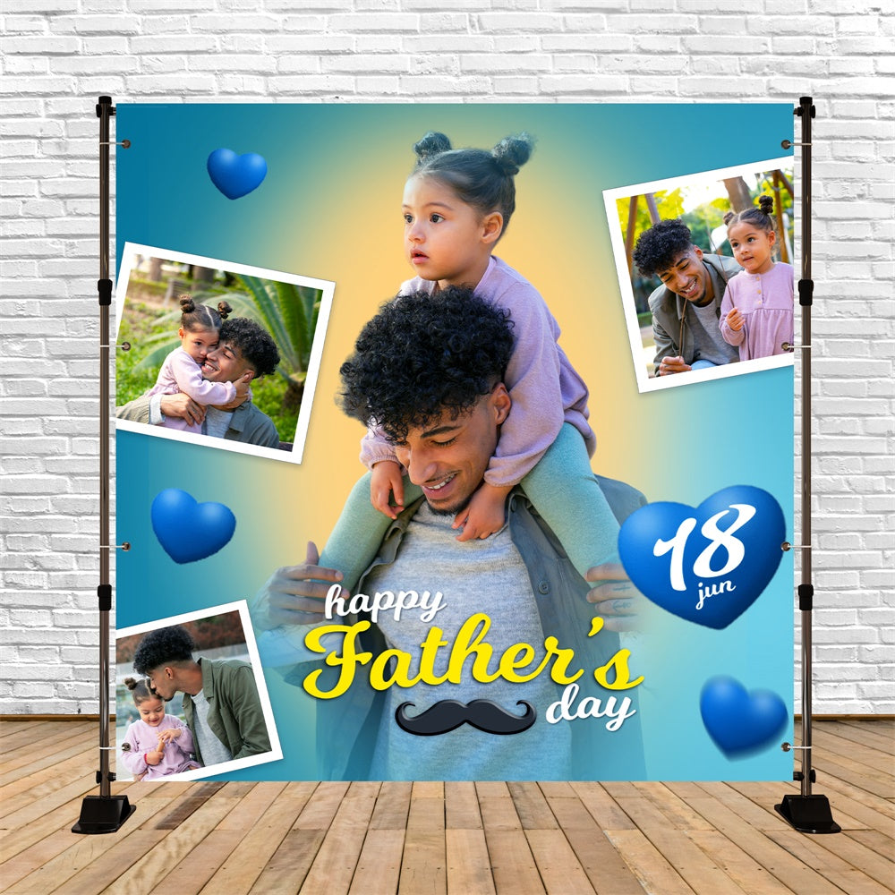 Backdrop Fathers Day Blue Hearts Gradient Personalized Backdrop BRP5-50