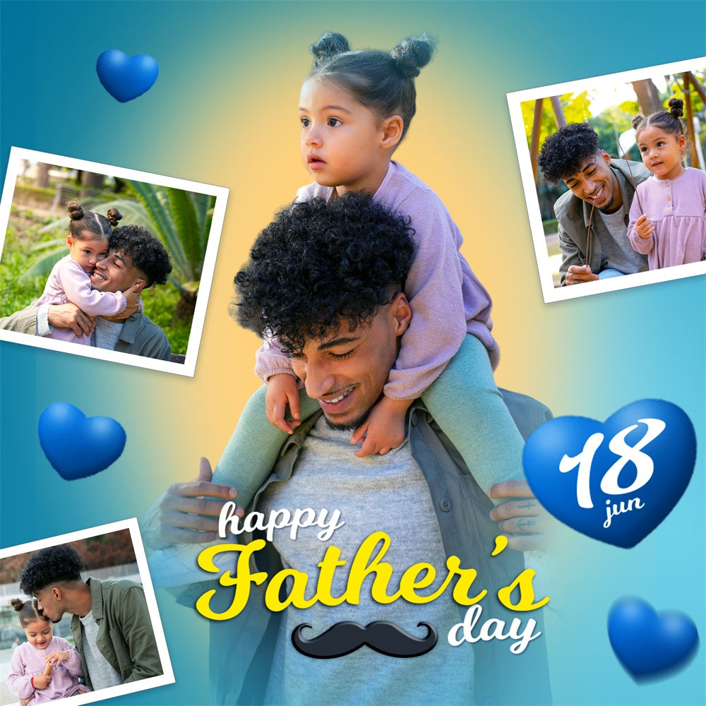 Backdrop Fathers Day Blue Hearts Gradient Personalized Backdrop BRP5-50