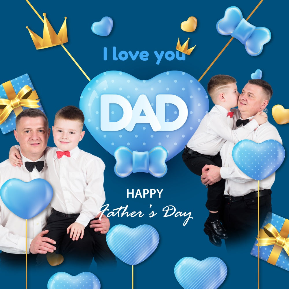 Happy Fathers Day Backdrop Blue Heart Balloons Custom Backdrop BRP5-51