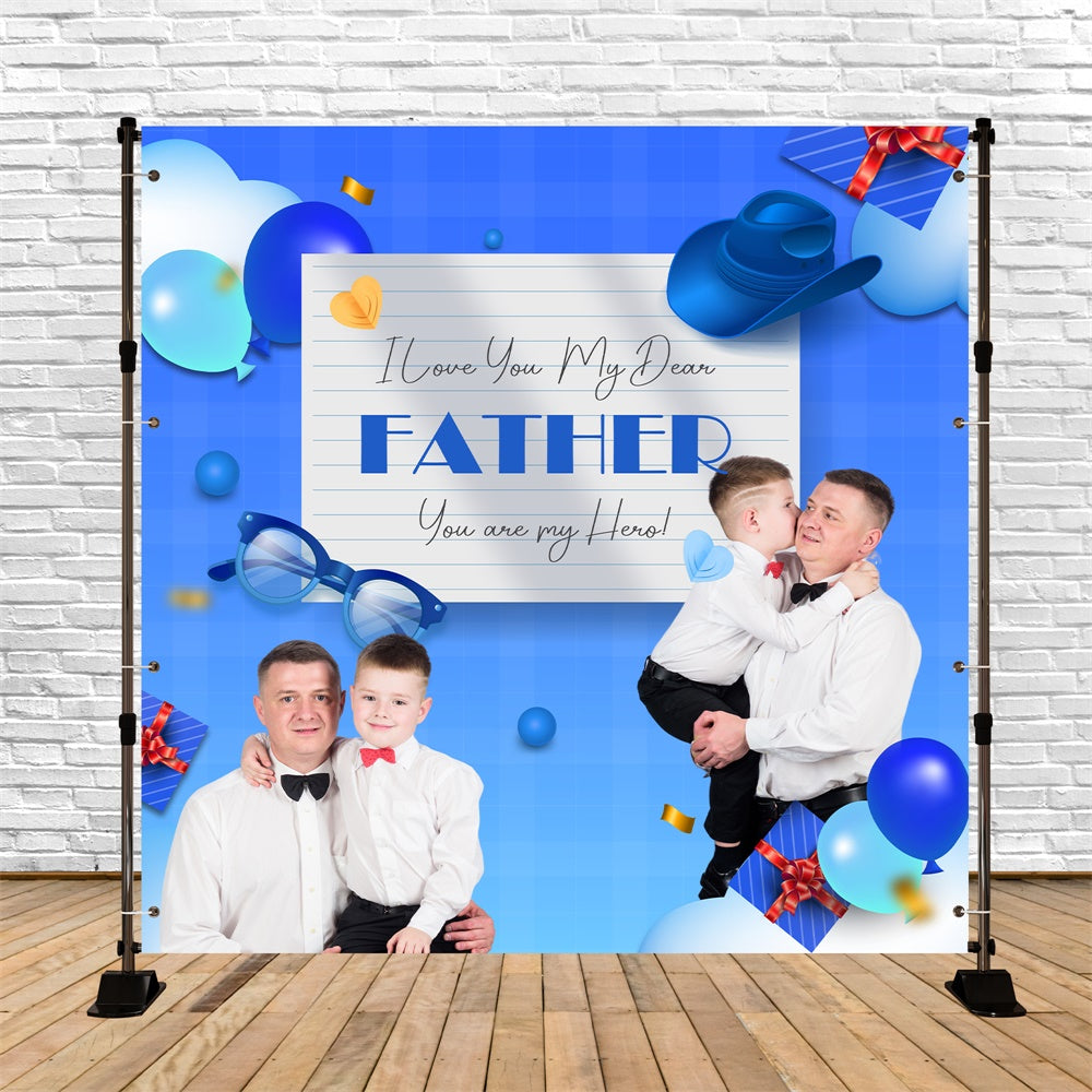 Father's Day Photo Backdrop Gift Icons Blue Customized Backdrop BRP5-59