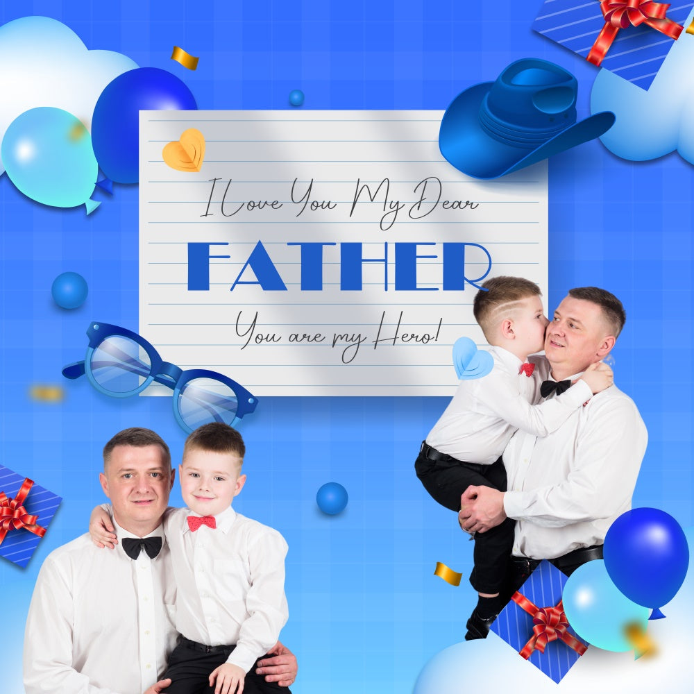 Father's Day Photo Backdrop Gift Icons Blue Customized Backdrop BRP5-59