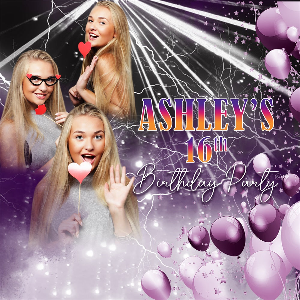 Custom Birthday Backdrop Stylish Balloons Purple Sweet 16 Backdrop BRP5-79