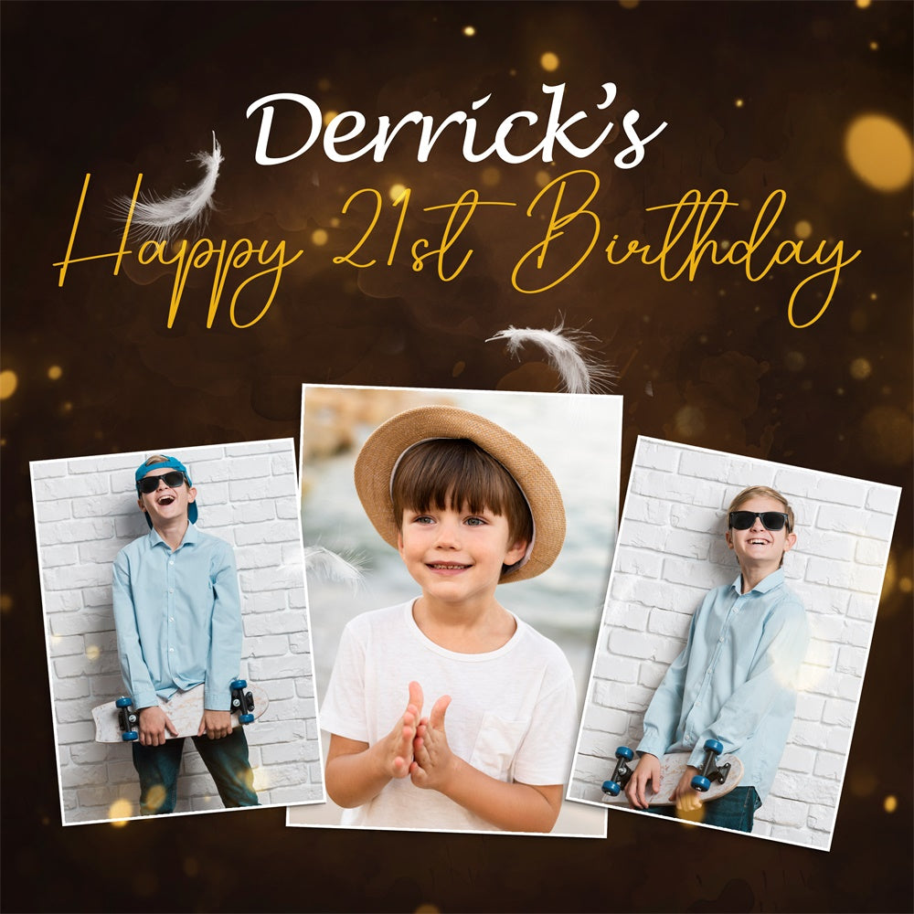 21st Birthday Backdrop Stylish Feather Glow Customized Backdrop BRP5-81