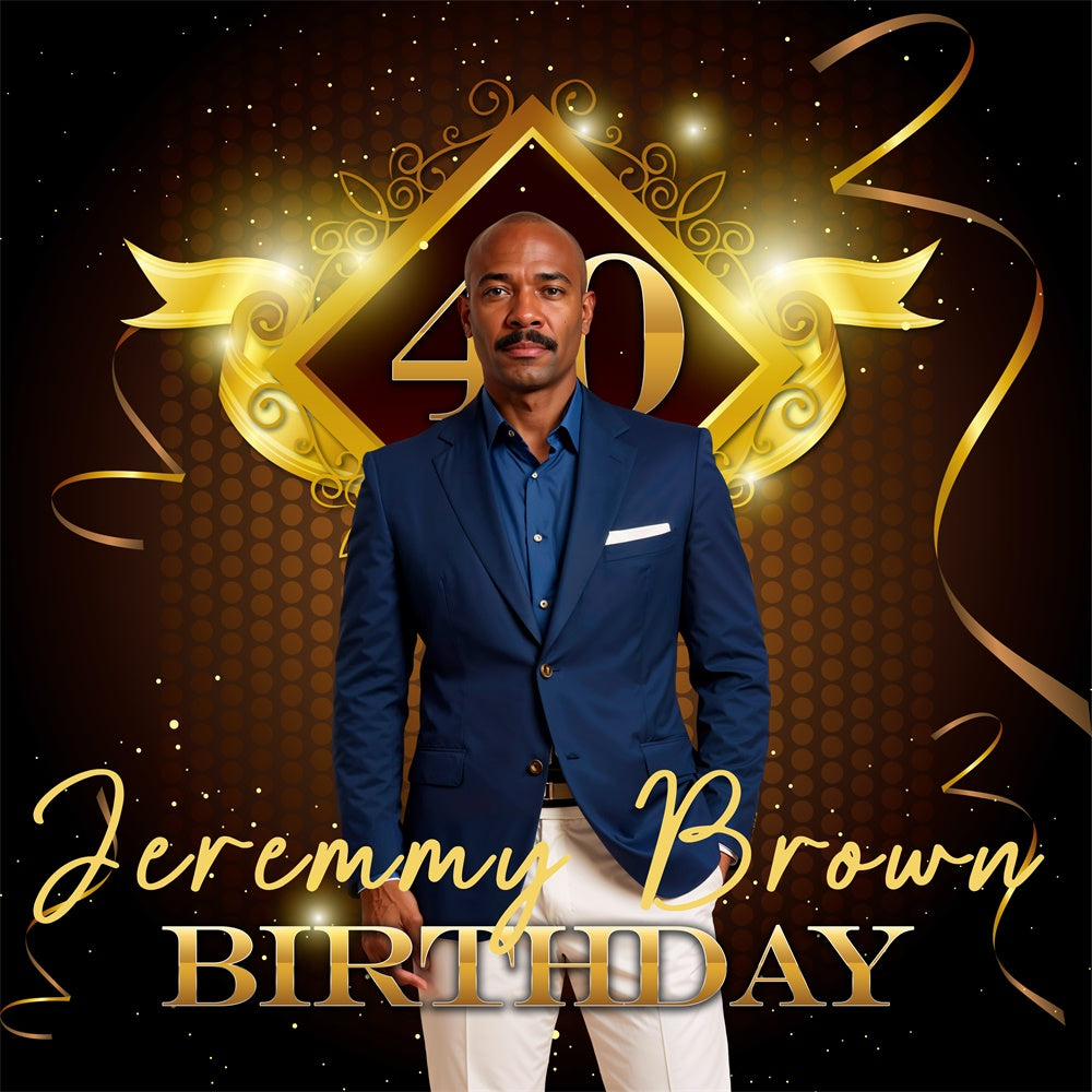 40th Birthday Backdrop Golden Banner Elegant Customized Backdrop BRP5-83