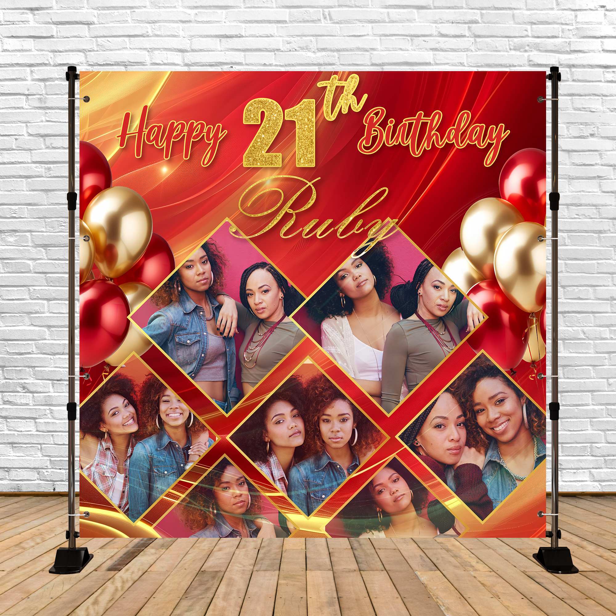 21st Birthday Backdrop Red Gold Balloon Customized Backdrop BRP5-85