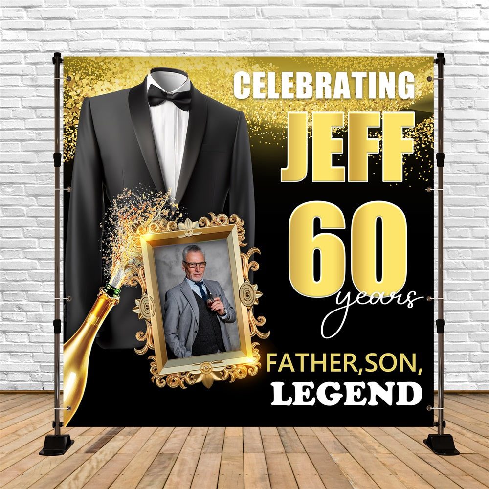 60th Birthday Backdrops Elegant Tuxedo Champagne Custom Backdrop BRP5-86