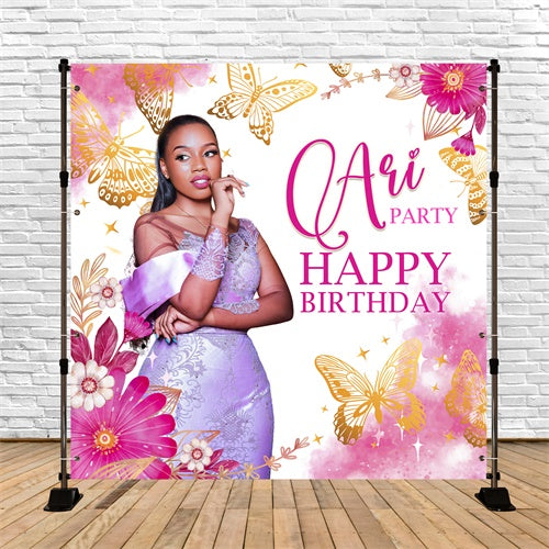 Customized Birthday Backdrop Butterflies Delicate Blooms Backdrop BRP5-92