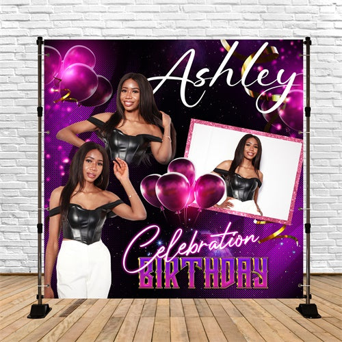 Custom Birthday Backdrops Glam Purple Balloon Sparkle Backdrop BRP5-94