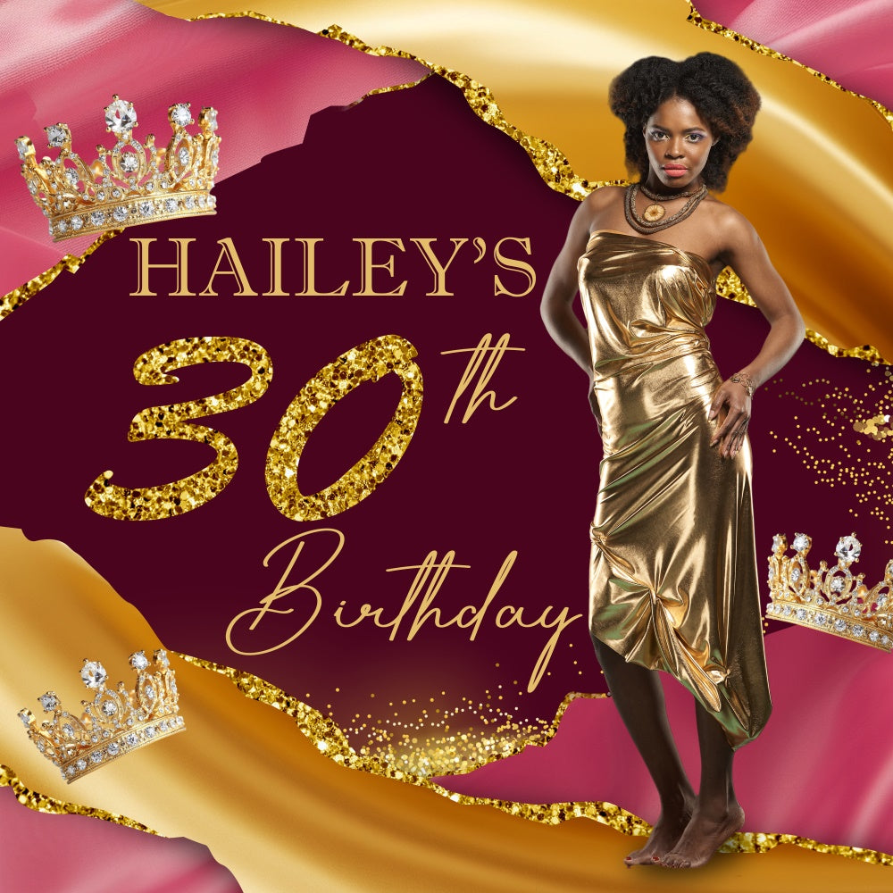 Custom Birthday Backdrops Golden Crown Elegant 30 Birthday Backdrop BRP5-97