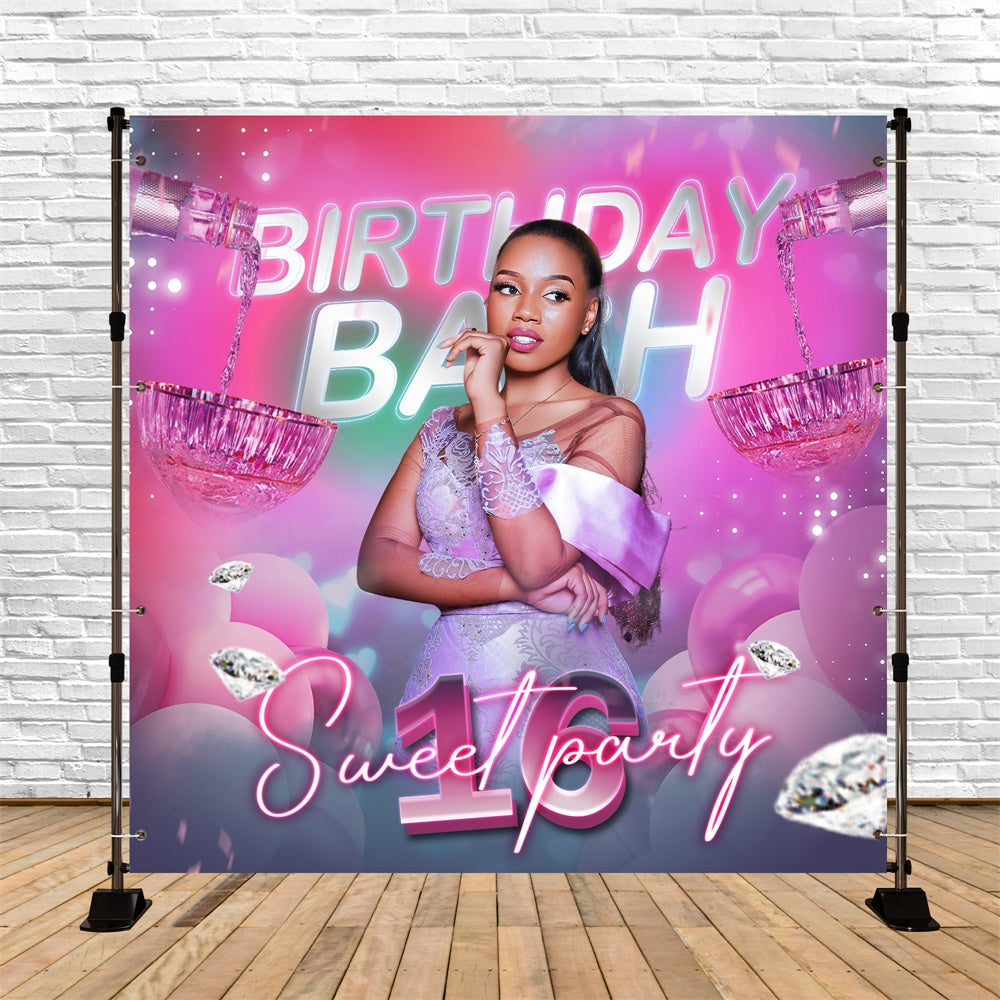 Customized Backdrop For Birthday Diamond Sparkle Sweet 16 Backdrop BRP5-99