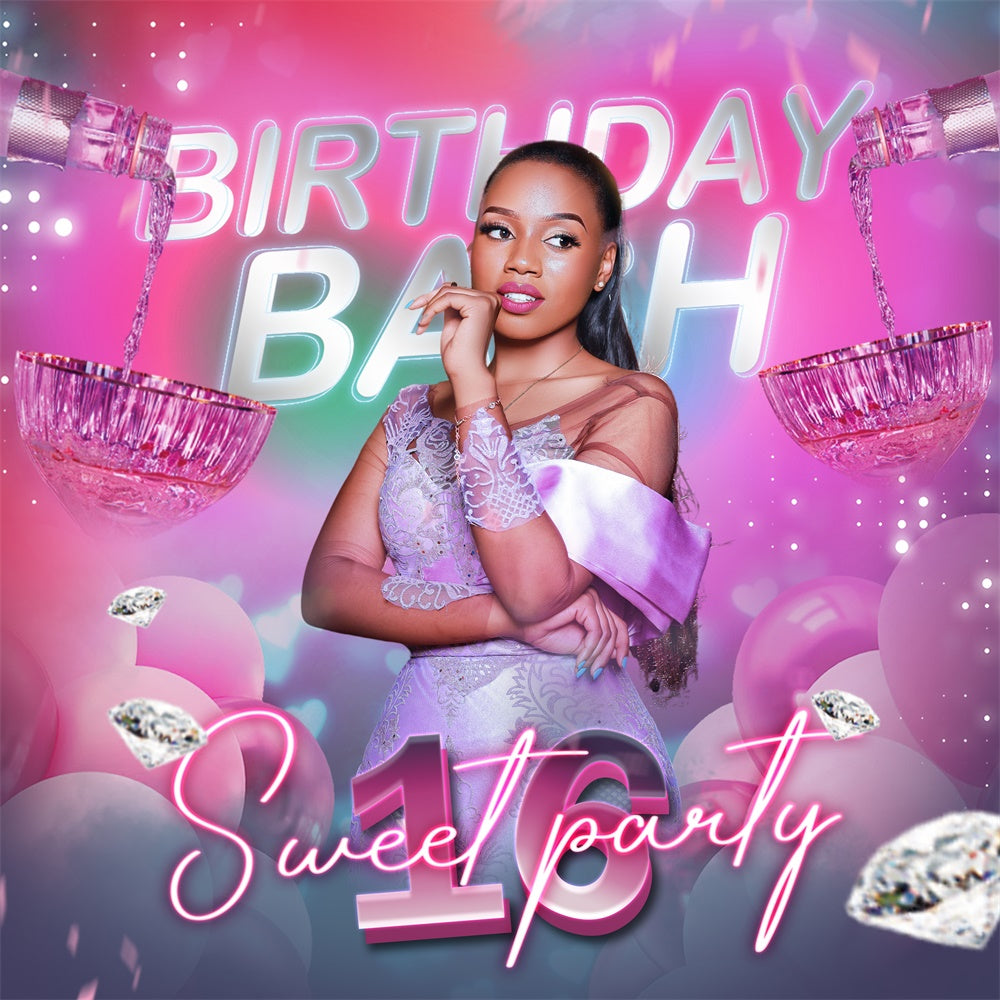 Customized Backdrop For Birthday Diamond Sparkle Sweet 16 Backdrop BRP5-99