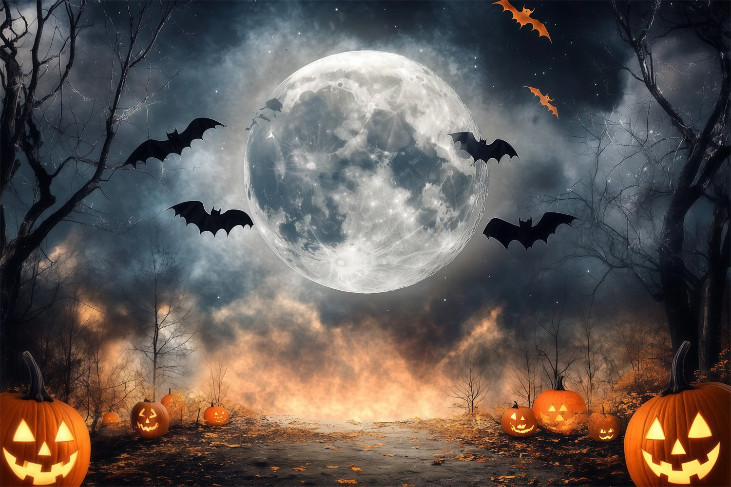 Halloween Moon Backdrop Creepy Moonlit Clearing Backdrop BRP57-100