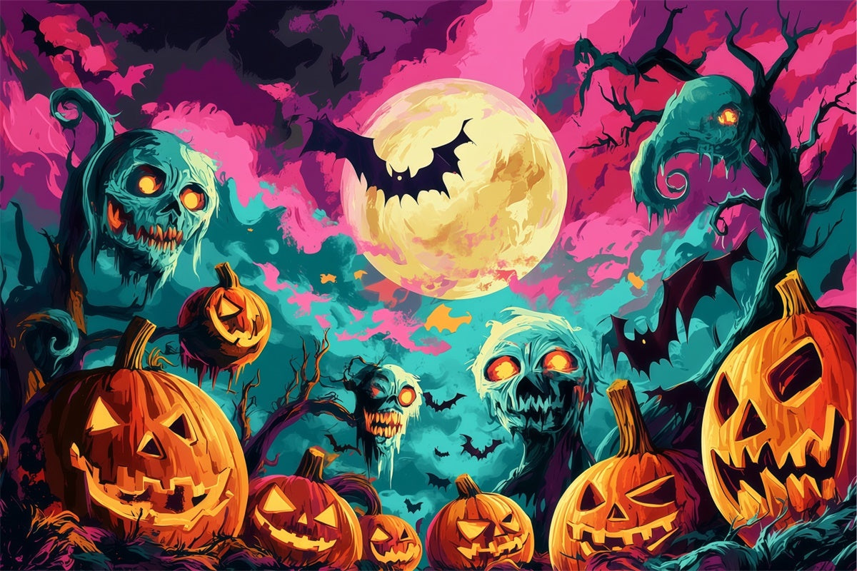Spooky Halloween Backdrop Nightmare Pumpkin Patch Backdrop BRP57-102