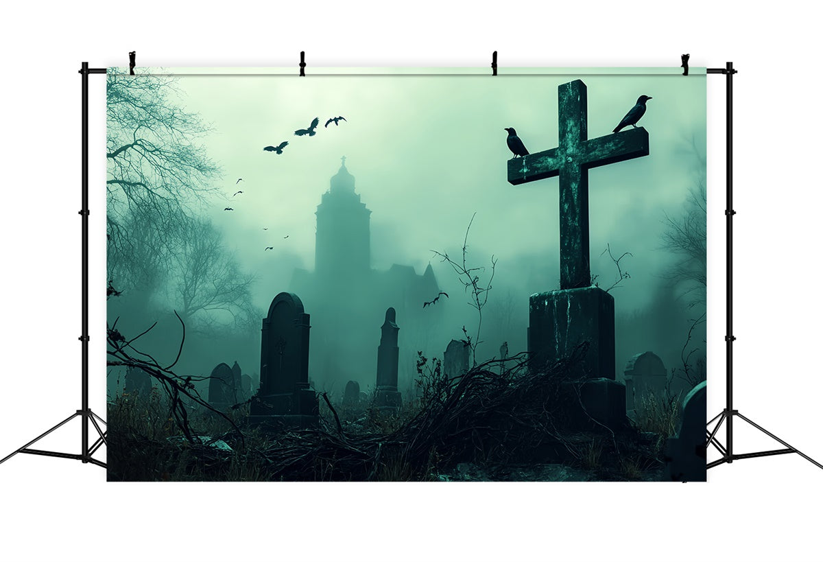 Scary Halloween Backdrops Mourning Mist Graveyard Backdrop BRP57-104