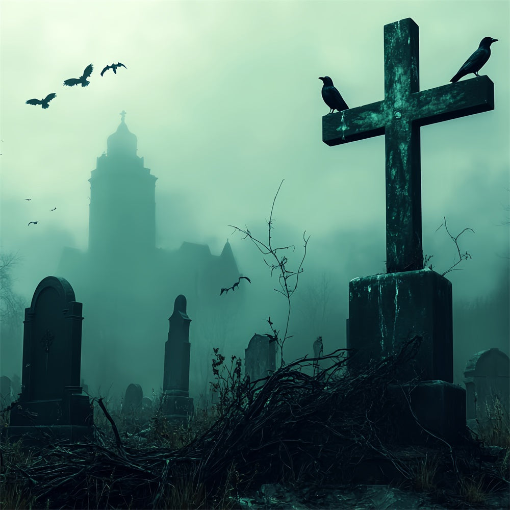 Scary Halloween Backdrops Mourning Mist Graveyard Backdrop BRP57-104