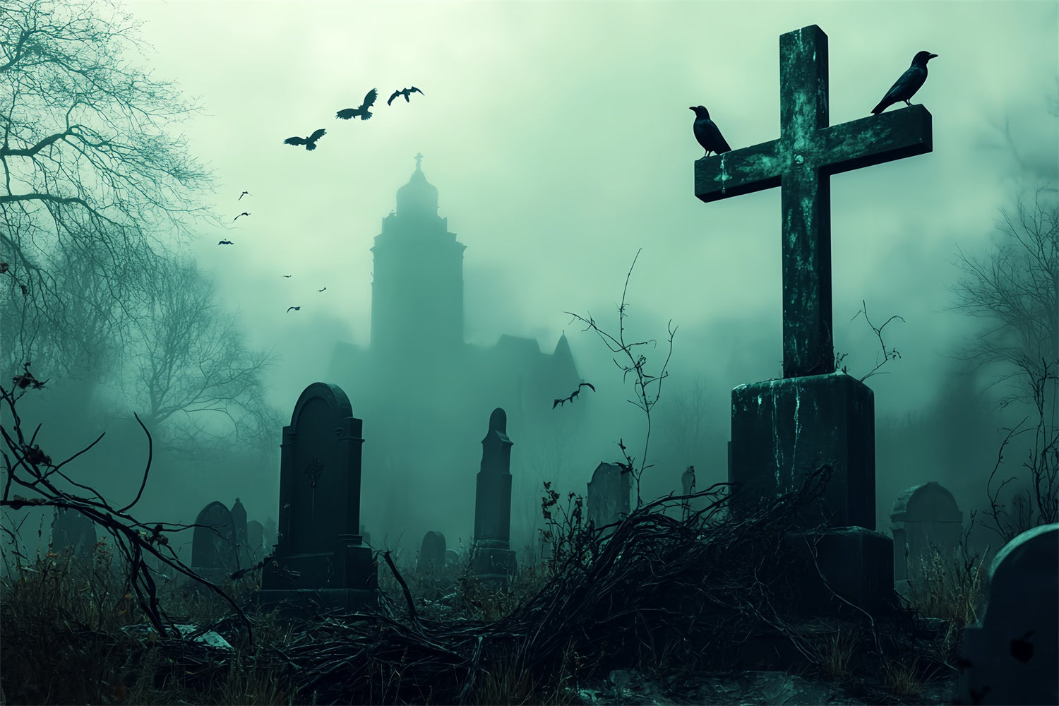 Scary Halloween Backdrops Mourning Mist Graveyard Backdrop BRP57-104