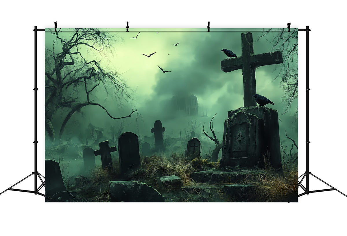Halloween Graveyard Backdrop Wasteland Tomb Fog Backdrop BRP57-105