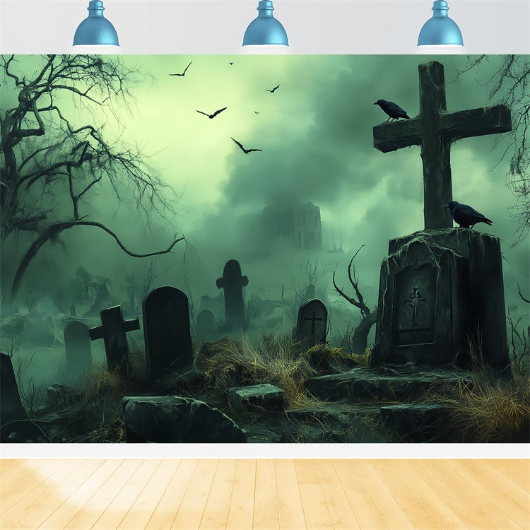 Halloween Graveyard Backdrop Wasteland Tomb Fog Backdrop BRP57-105