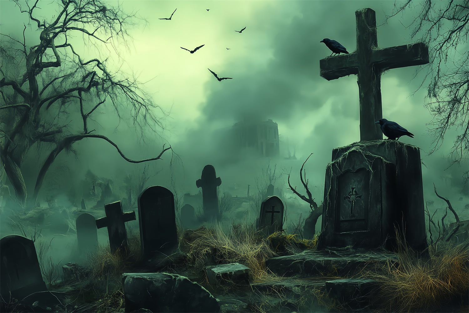 Halloween Graveyard Backdrop Wasteland Tomb Fog Backdrop BRP57-105