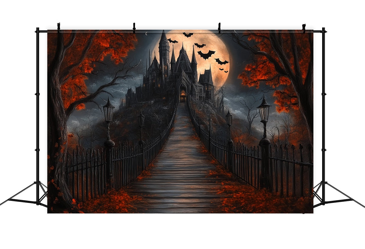 Halloween Moon Backdrop Moonlit Path Haunted Castle Backdrop BRP57-106