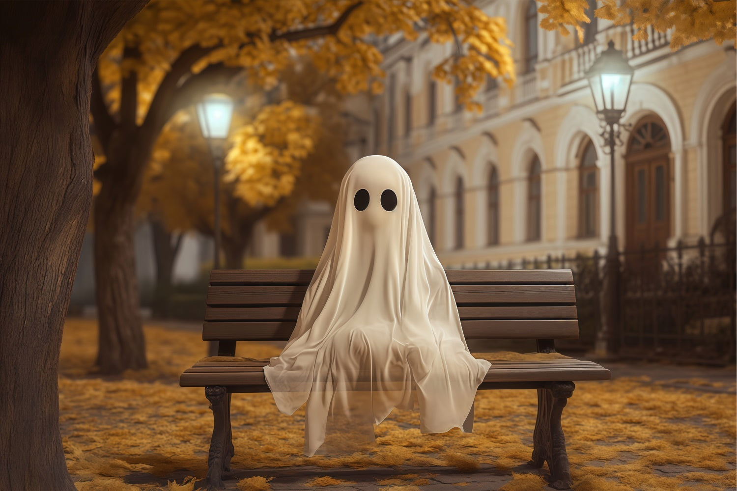 Halloween Picture Backdrop Ghost Fall Bench Backdrop BRP57-107