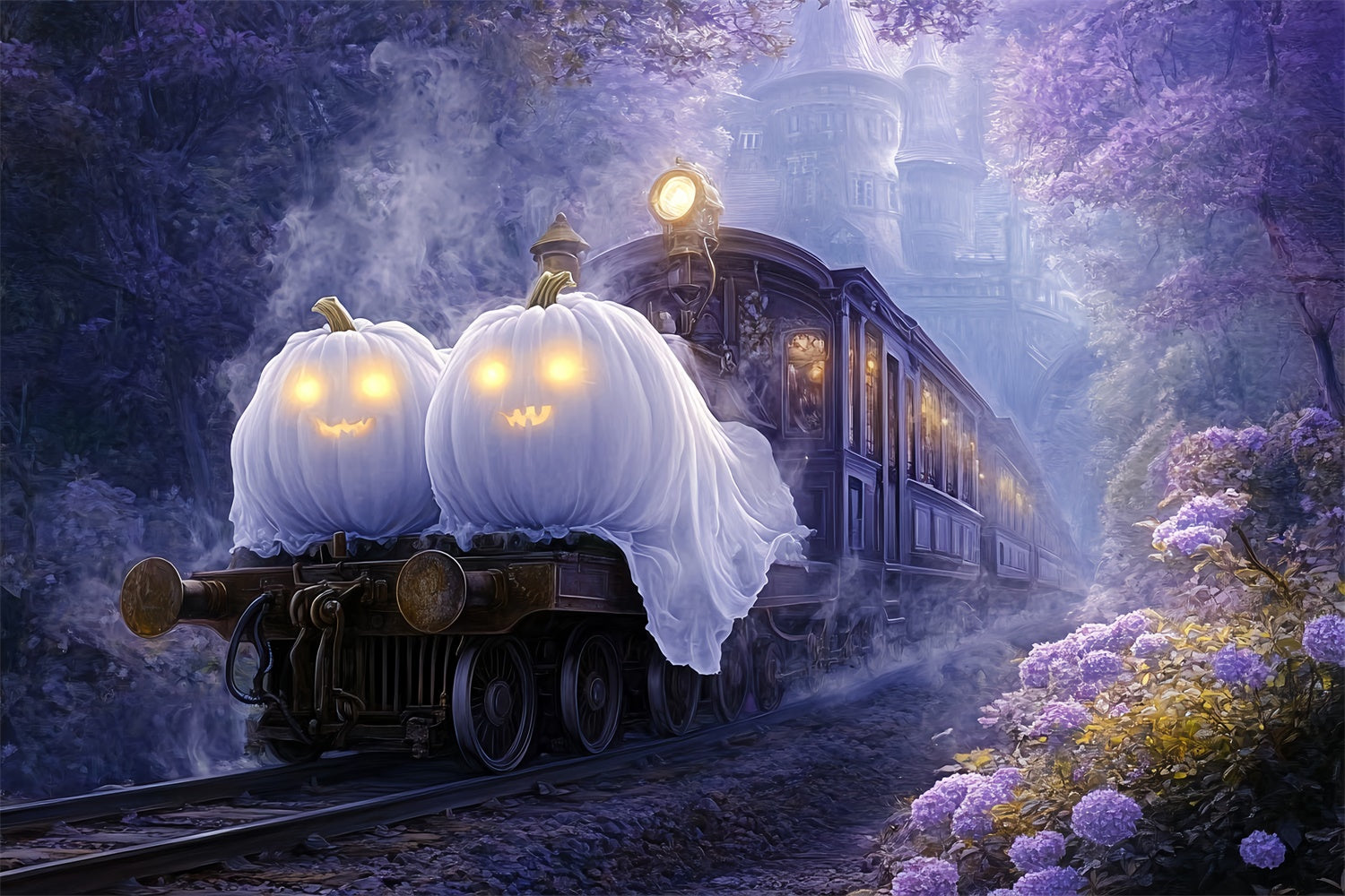 Scary Halloween Backdrop Ghost Pumpkin Express Backdrop BRP57-109