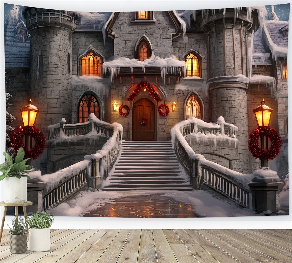 Christmas Photography Backdrops Red Wreath Fortress Backdrop BRP57-116