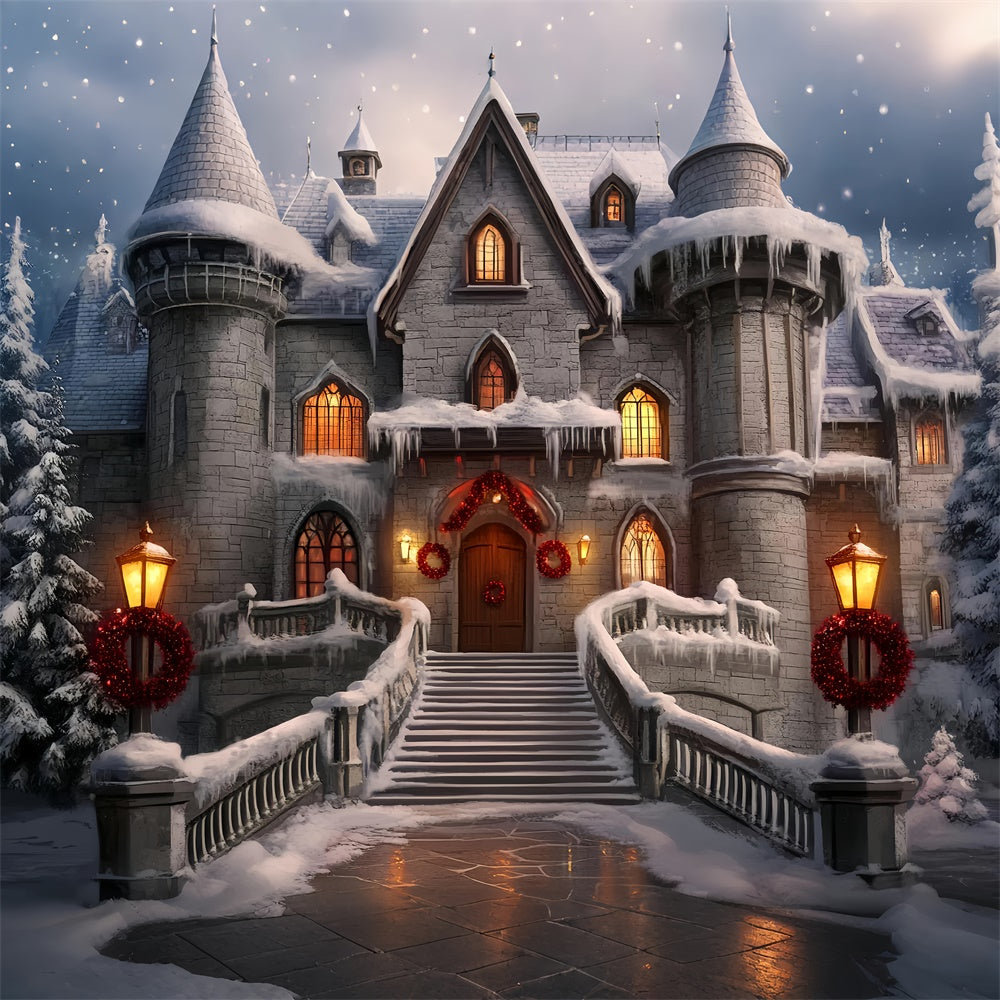 Christmas Photography Backdrops Red Wreath Fortress Backdrop BRP57-116