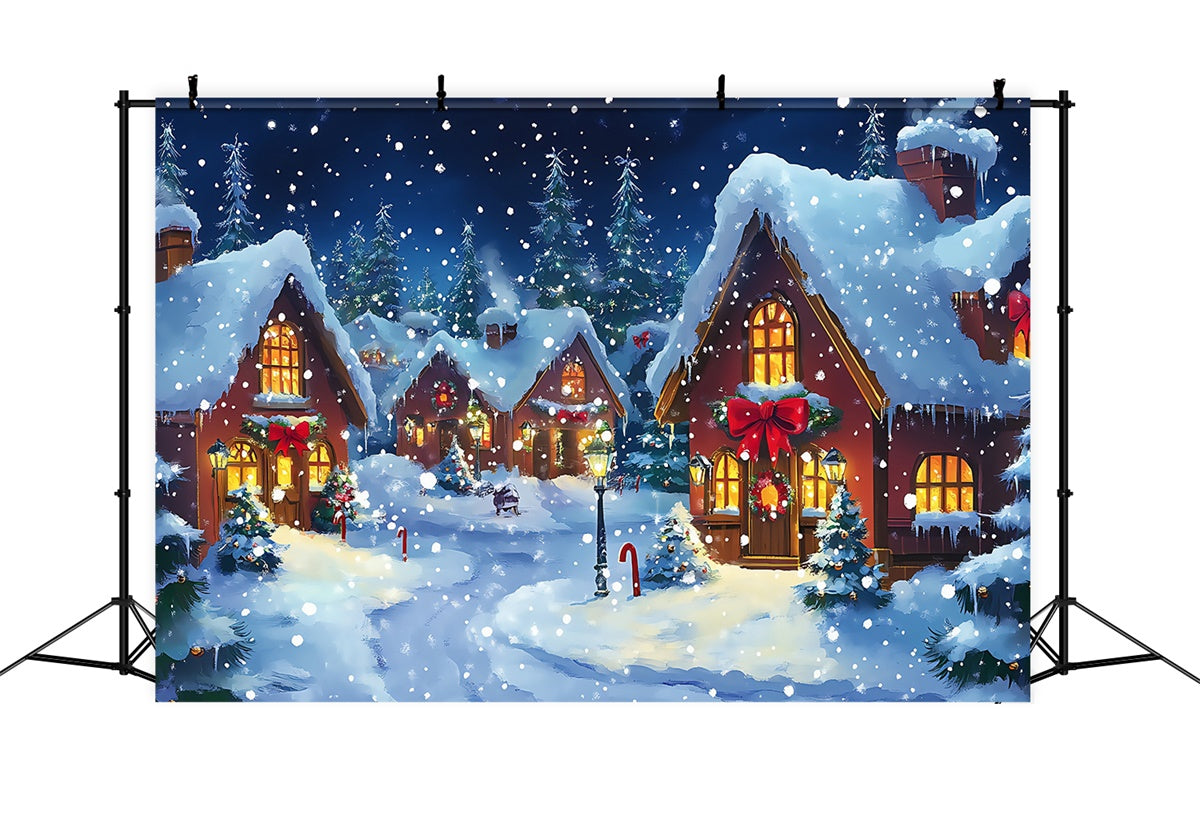 Christmas Village Backdrop Twinkling Snow Street Backdrop BRP57-128