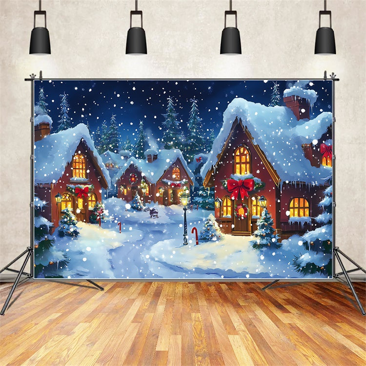 Christmas Village Backdrop Twinkling Snow Street Backdrop BRP57-128