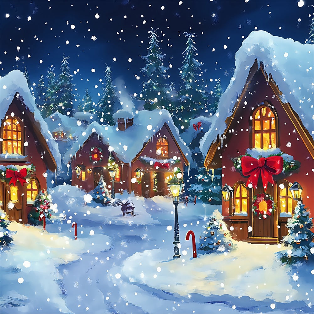 Christmas Village Backdrop Twinkling Snow Street Backdrop BRP57-128