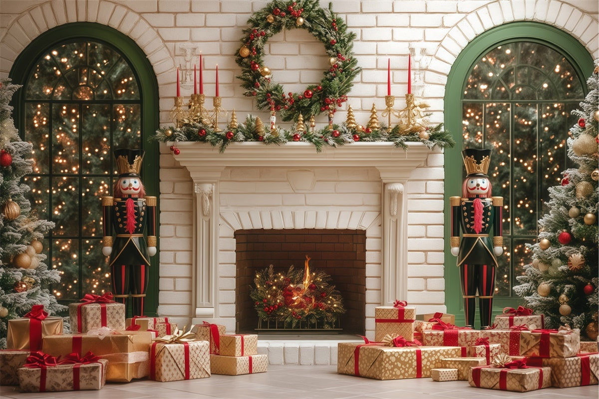 Christmas Fireplace Backdrop Holiday Hearth Wishes Backdrop BRP57-145