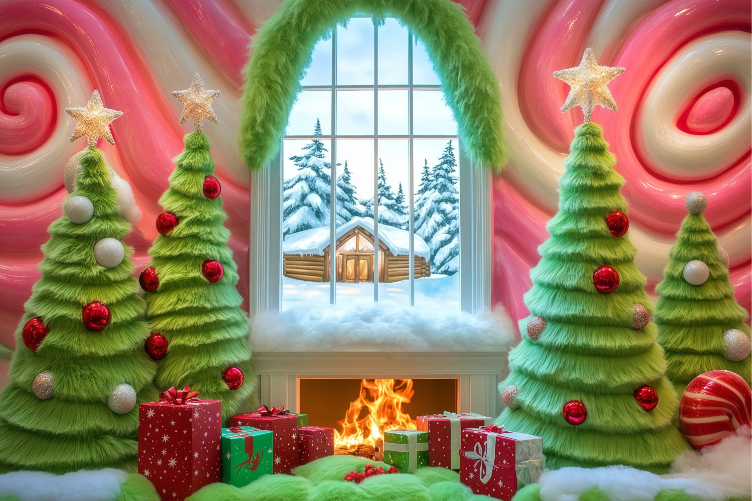 Christmas Photography Backdrops Cozy Candy Cabin Backdrop BRP57-150