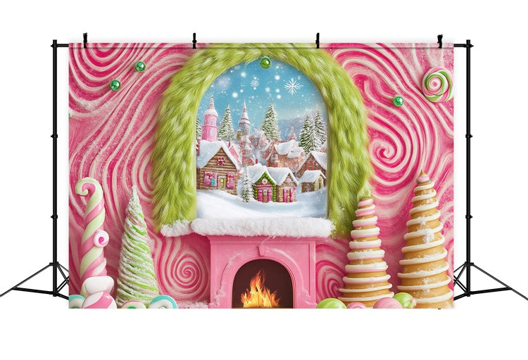 Christmas Backdrops For Photos Candy Cane Village Backdrop BRP57-152