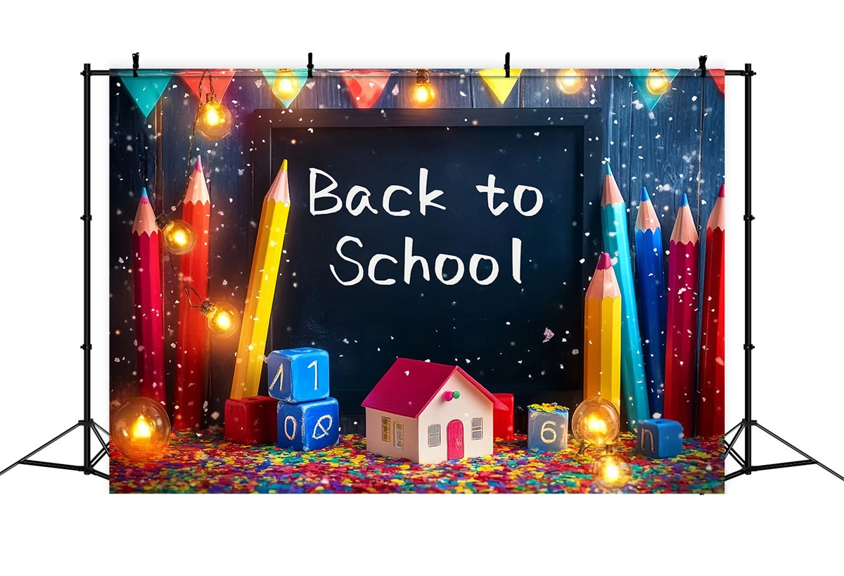 Back To School Backdrop Confetti Crayons Lights Backdrop BRP57-16