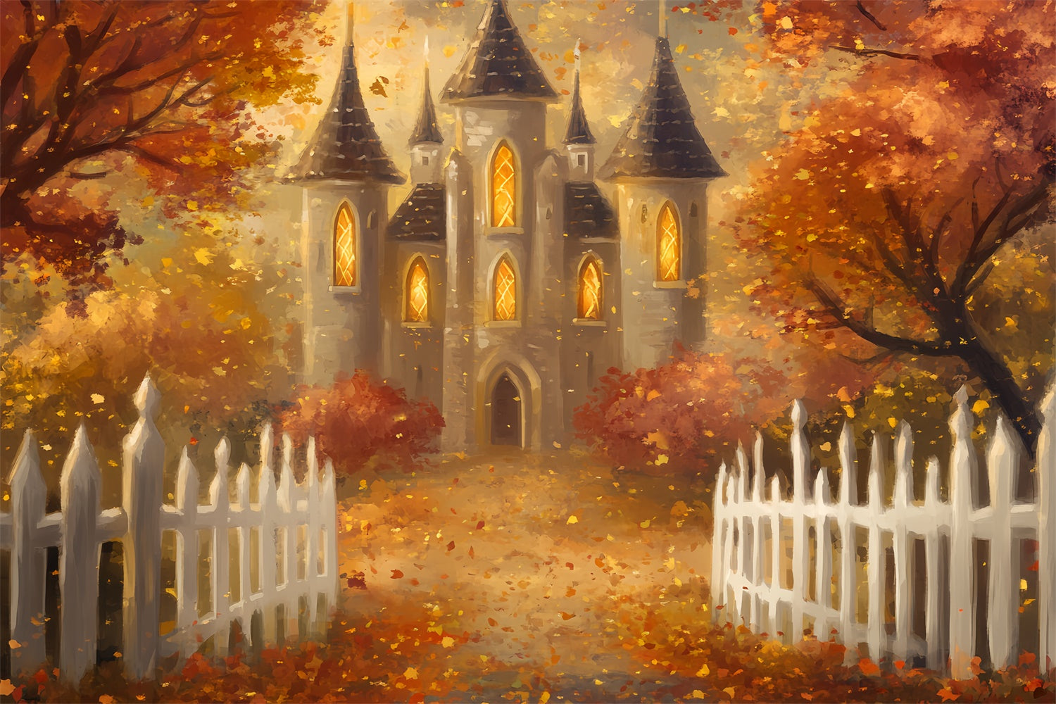 Fall Backdrop Golden Glow Dream Castle Photo Backdrop BRP57-167