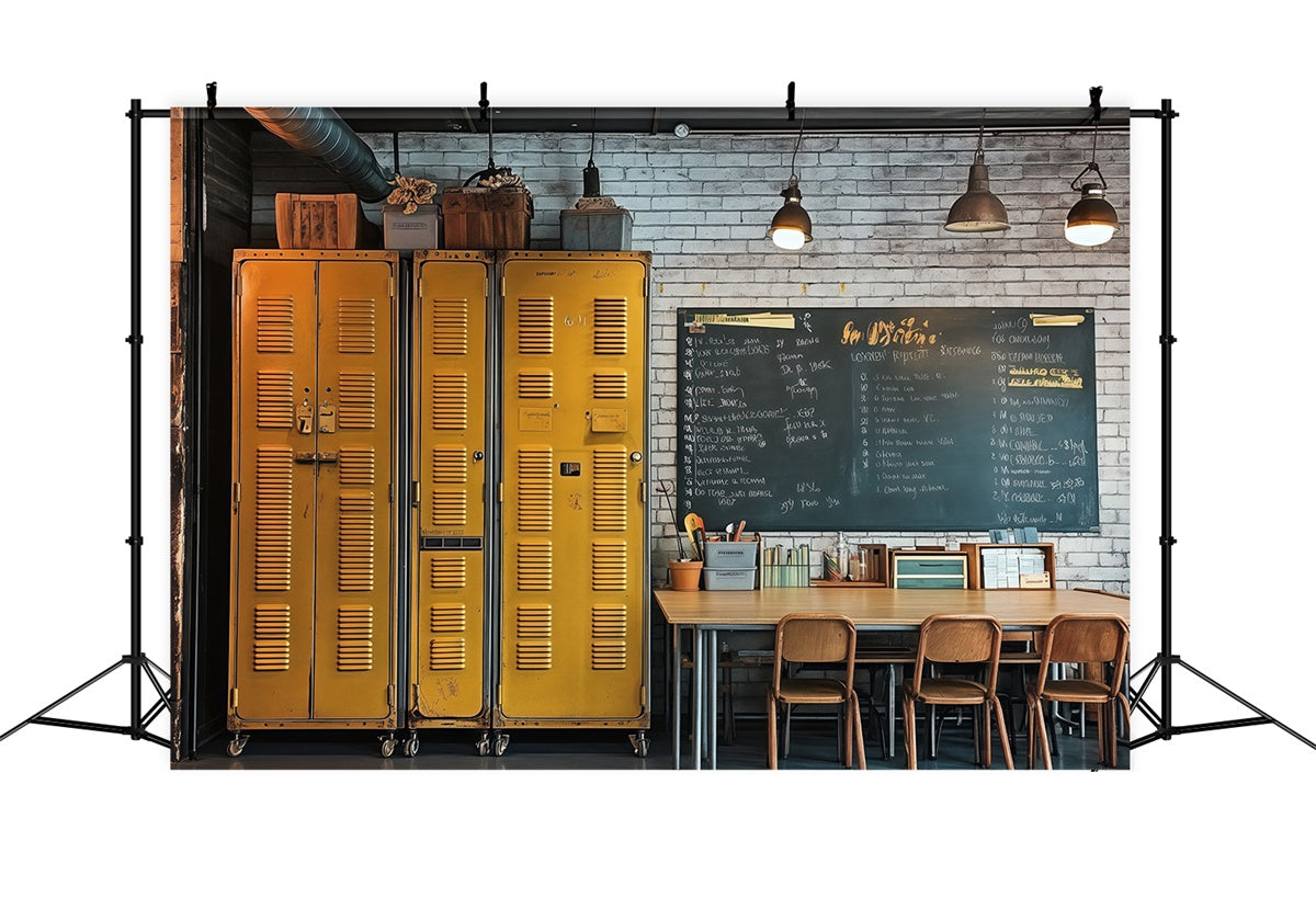 School Classroom Backdrop Rustic Yellow Locker Backdrop BRP57-17