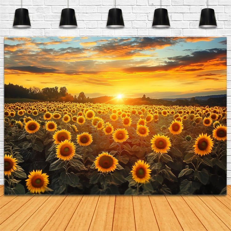 Sunset Photo Backdrop Fire Sky Sunflower Fall Backdrop BRP57-172