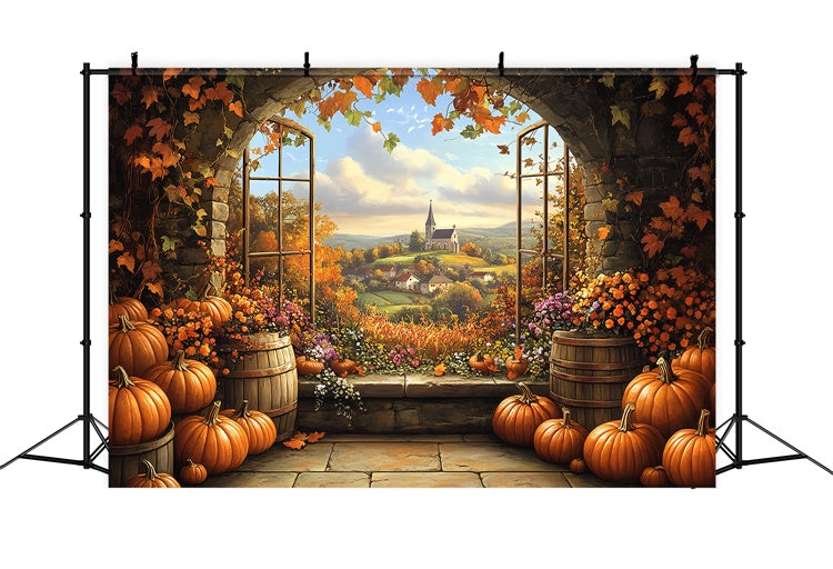 Fall Backdrops Pumpkin Barrel Village View Backdrop BRP57-175