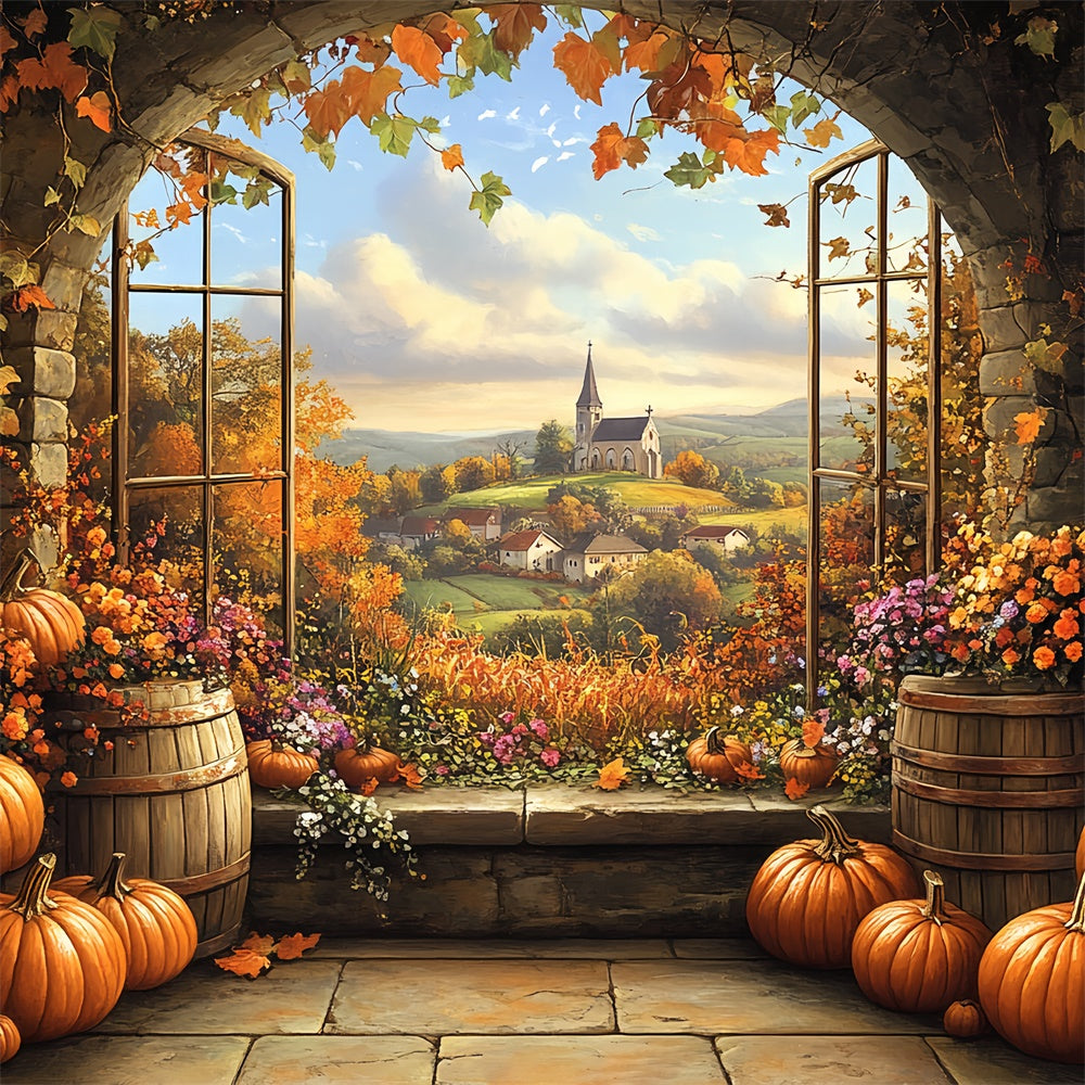 Fall Backdrops Pumpkin Barrel Village View Backdrop BRP57-175