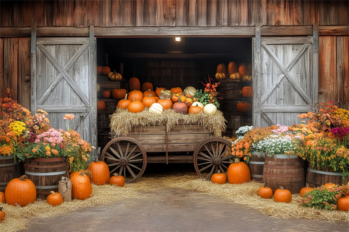Fall Photoshoot Backdrop Pumpkin Wagon Barn Backdrop BRP57-184
