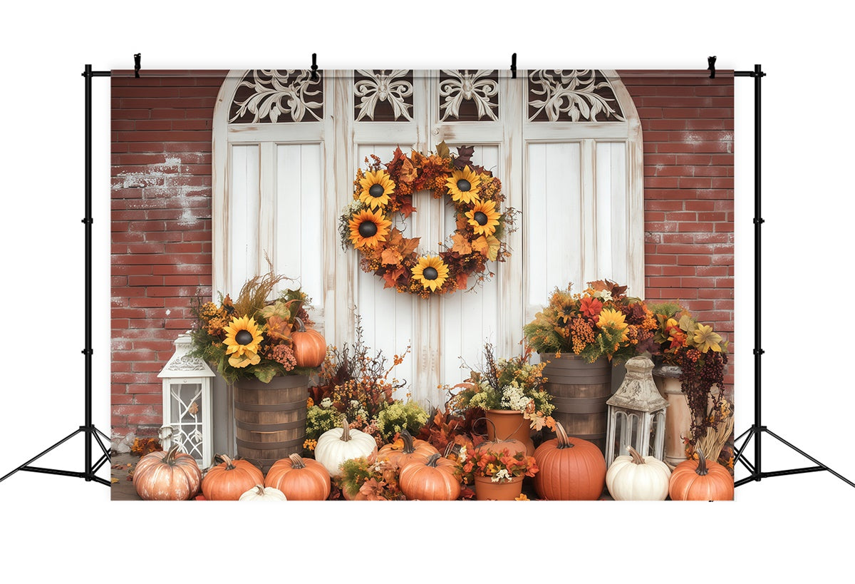 Fall Photo Backdrop Sunflower Wreath Porch Backdrop BRP57-188