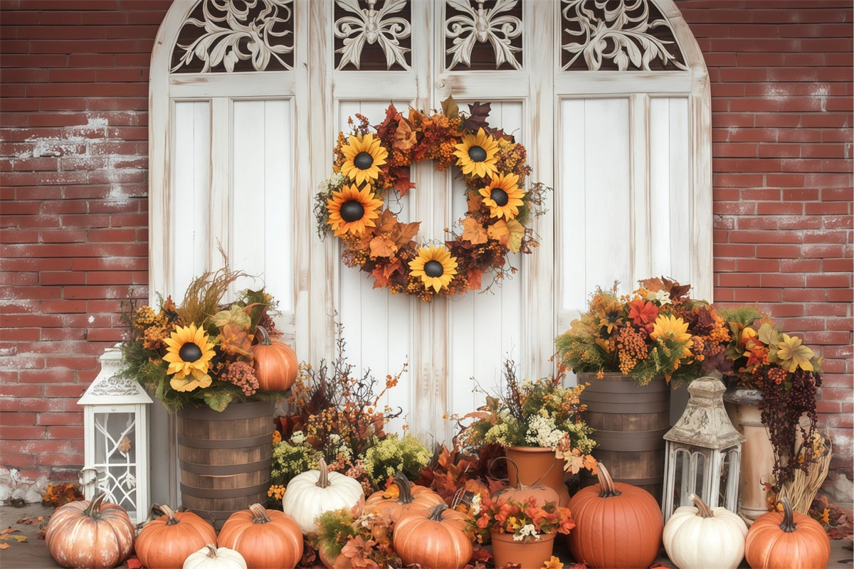 Fall Photo Backdrop Sunflower Wreath Porch Backdrop BRP57-188