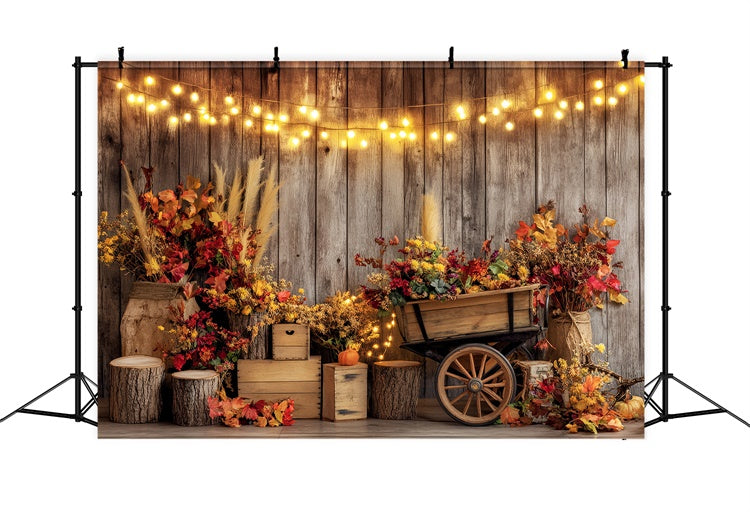 Fall Photo Backdrop String Lights Wooden Wall Backdrop BRP57-198