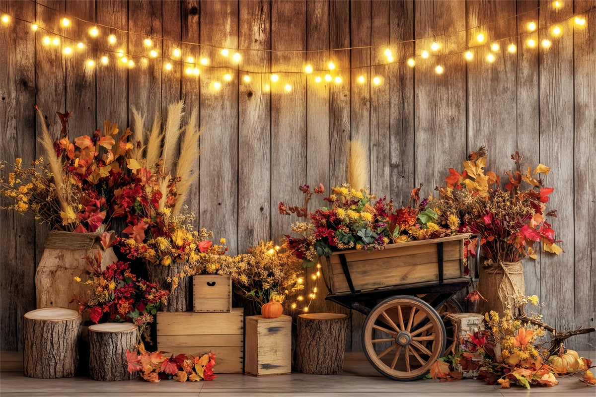 Fall Photo Backdrop String Lights Wooden Wall Backdrop BRP57-198