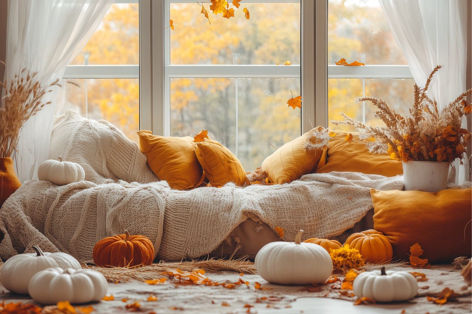 Fall Photography Backdrops Warm Pillow Window Backdrop BRP57-199