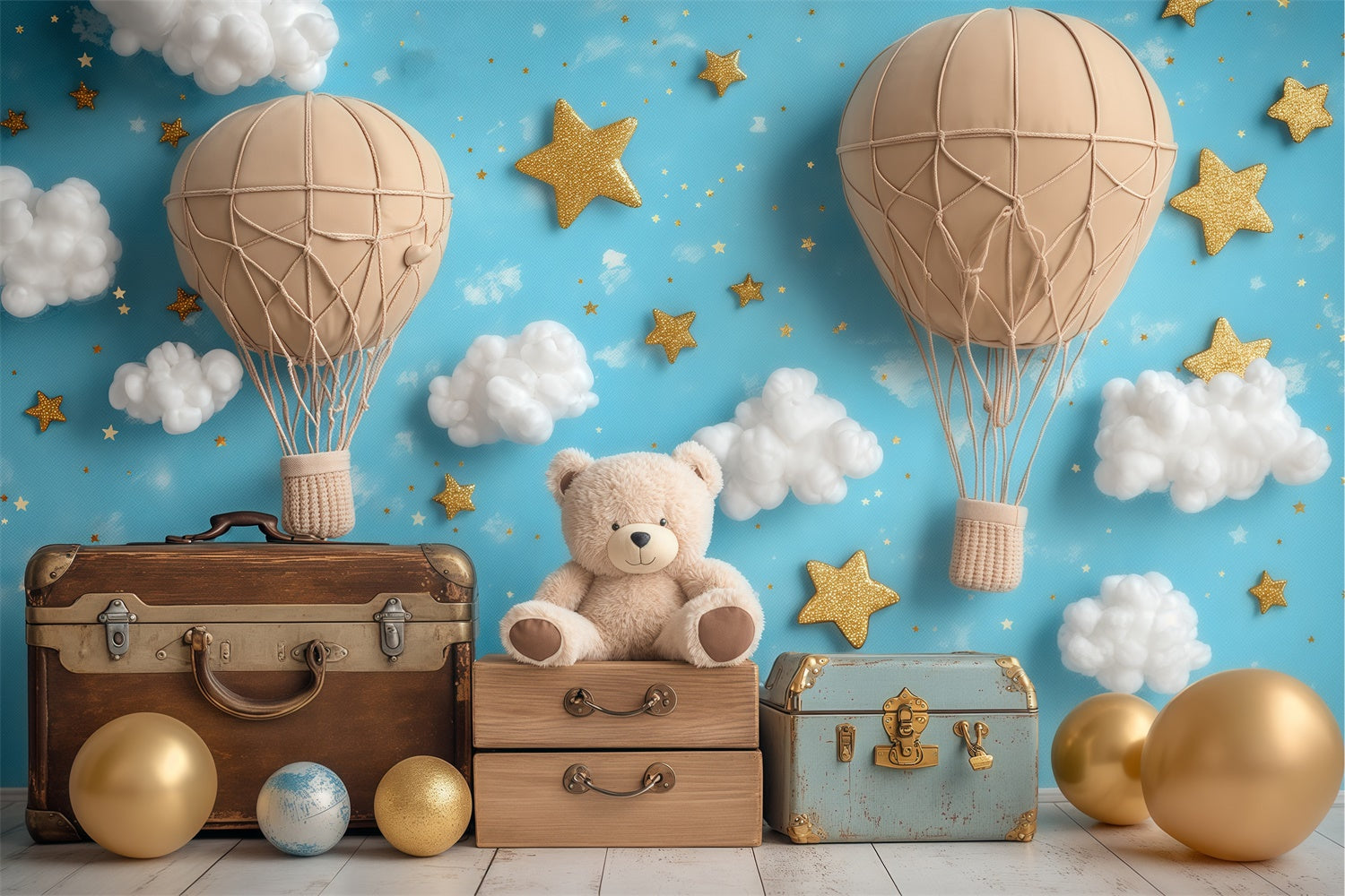 Sky Photo Backdrop Bear Balloon Fantasy Backdrop BRP57-219